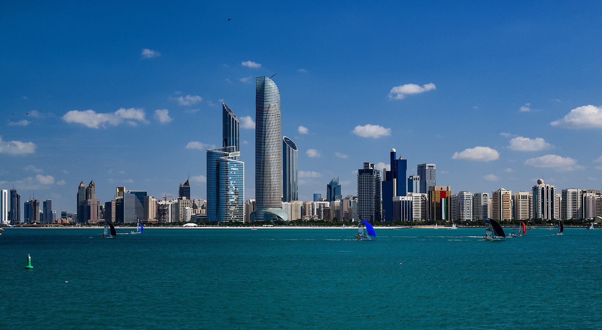 The modern skyline of Abu Dhabi along the Corniche