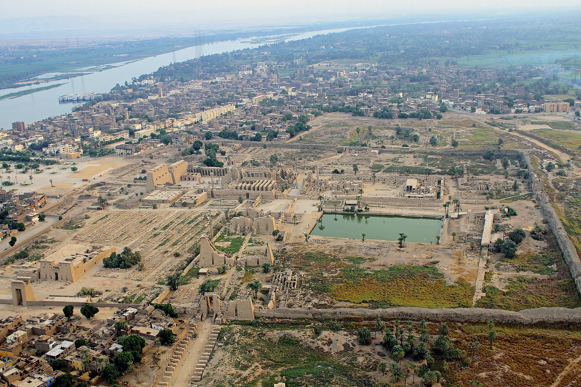Towering columns of the Karnak Temple complex in Luxor, Egypt