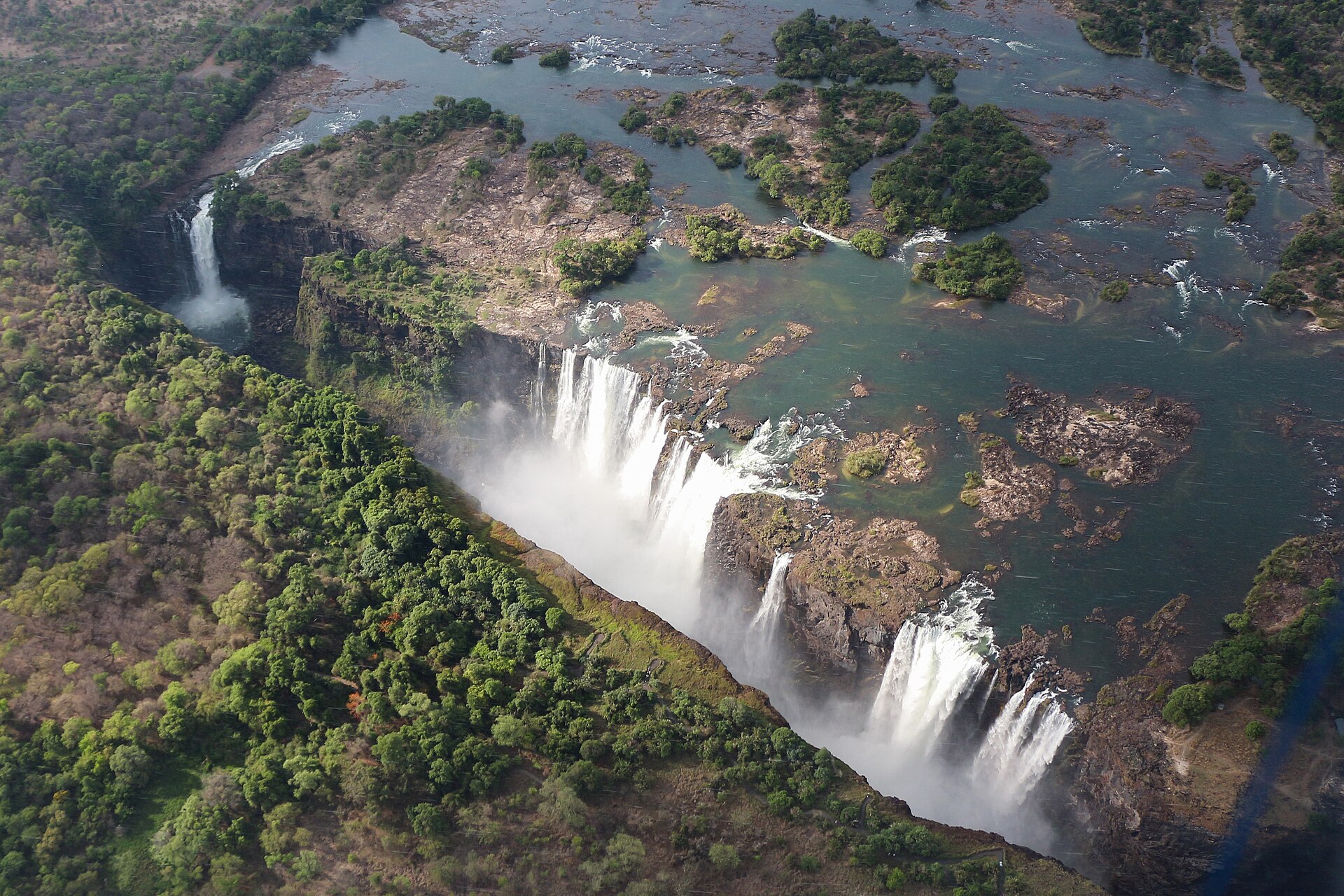 The cascade of Victoria Falls on the Zambezi River